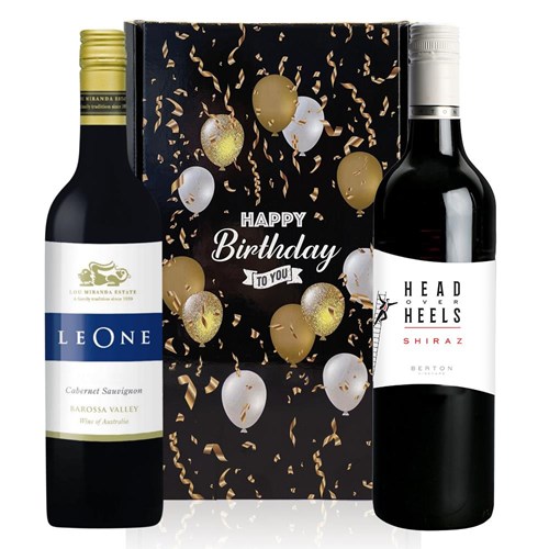 Leone Cab Sauv & Head Over Heels Shiraz Red Wine Happy Birthday Wine Duo Gift Box